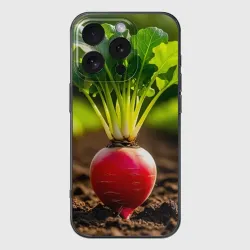 Чехол для iPhone 16 Pro Max силиконовый с защитой камеры Яркий редис на грядке