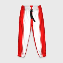 Детские брюки 3D Гоночные полосы - белые на красном