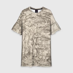 Детское платье 3D Пейзаж - рисунок карандашом черно-белый Питер Брейгель