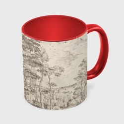 Кружка с полной запечаткой Пейзаж - рисунок карандашом черно-белый Питер Брейгель