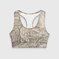 Женский спортивный топ 3D Пейзаж - рисунок карандашом черно-белый Питер Брейгель