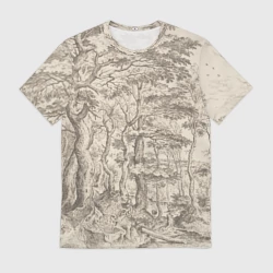 Мужская футболка 3D Пейзаж - рисунок карандашом черно-белый Питер Брейгель