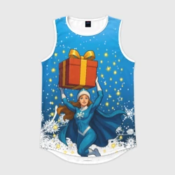 Мужская спортивная майка 3D Снегурочка супергерой с огромным подарком