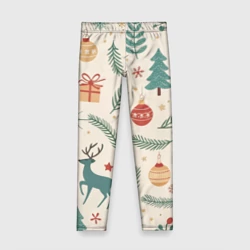 Детские леггинсы 3D Новогодний паттерн в ретро-стиле