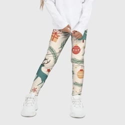 Детские леггинсы 3D Новогодний паттерн в ретро-стиле - фото 2