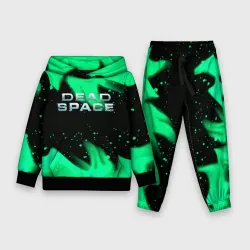 Детский костюм с толстовкой 3D Dead space зелёный огонь