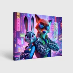 Холст прямоугольный Judy Hopps and Nick Wilde - cyberpunk remake