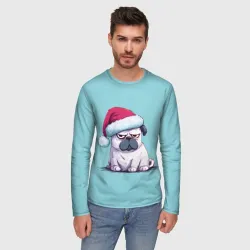 Мужской лонгслив 3D Недовольный новогодний мопс - фото 2