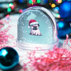 Игрушка Снежный шар Недовольный новогодний мопс - фото 2