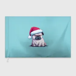 Флаг 3D Недовольный новогодний мопс