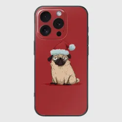 Чехол для iPhone 16 Pro силиконовый с защитой камеры Уставший новогодний мопс