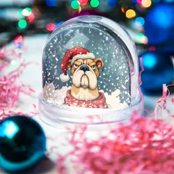 Игрушка Снежный шар Серьезный новогодний бульдог - фото 2
