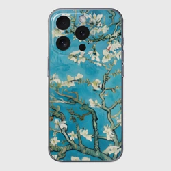 Чехол для iPhone 15 Pro Max силиконовый с защитой камеры Сакура в стиле ван гога