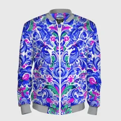 Мужской бомбер 3D Русский паттерн с птицами