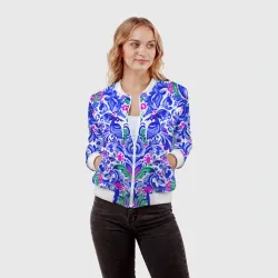 Женский бомбер 3D Русский паттерн с птицами - фото 2