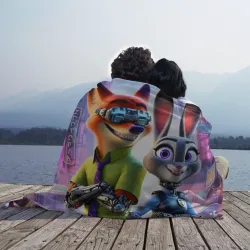 Плед 3D Nick Wilde and Judy Hopps - Zootopia 3 cyberpunk - фото 2