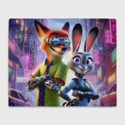 Плед 3D Nick Wilde and Judy Hopps - Zootopia 3 cyberpunk