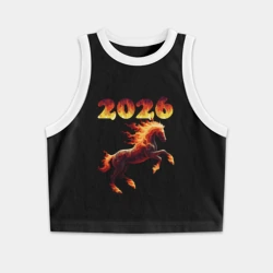 Женская укороченная майка-топ хлопок Огненная лошадь - символ 2026 года