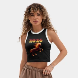 Женская укороченная майка-топ хлопок Огненная лошадь - символ 2026 года - фото 2