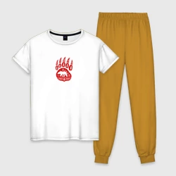 Женская пижама с белой футболкой хлопок Лапа медведя славянский стиль
