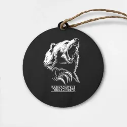 Деревянная игрушка круг Русский медведь воин - только победа