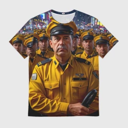 Мужская футболка 3D Жёлтый строй таксистов
