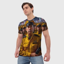 Мужская футболка 3D Жёлтый строй таксистов - фото 2
