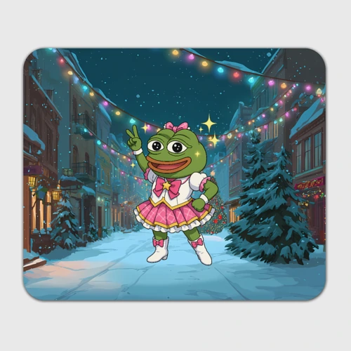Прямоугольный коврик для мышки Лягушка Pepe новогодняя в платье