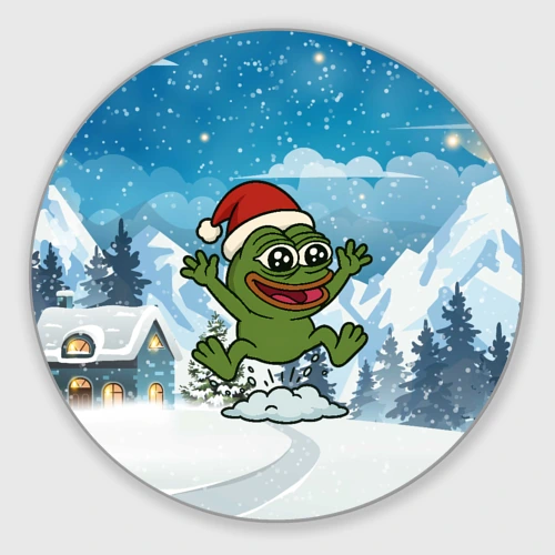 Круглый коврик для мышки Pepe прыгает по сугробу 