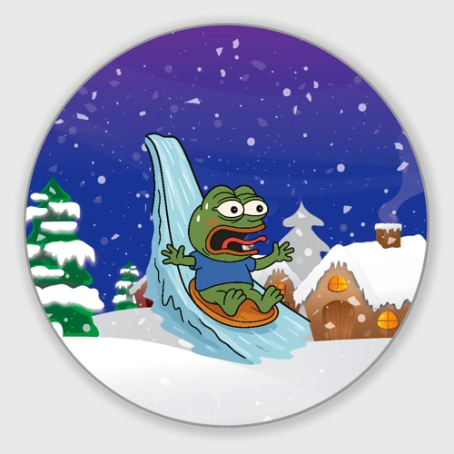 Круглый коврик для мышки Новогодний Pepe катится в горки