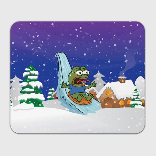 Прямоугольный коврик для мышки Новогодний Pepe катится в горки