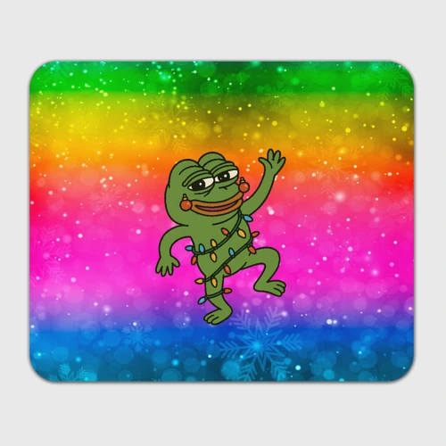 Прямоугольный коврик для мышки Новогодний Pepe в гирлянде танцует