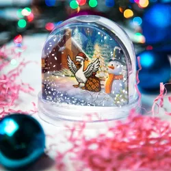 Игрушка Снежный шар Злой новогодний гусь с мандаринами  - фото 2