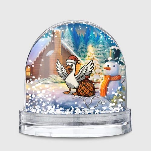 Игрушка Снежный шар Злой новогодний гусь с мандаринами 