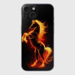 Чехол для iPhone 15 силиконовый с защитой камеры Огненный конь - 2026