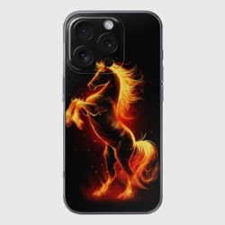 Чехол для iPhone 16 Pro силиконовый с защитой камеры Огненный конь - 2026
