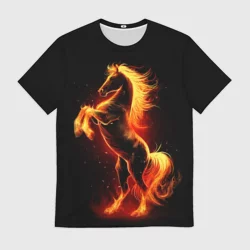 Мужская футболка 3D Огненный конь - 2026