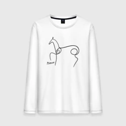 Мужской лонгслив хлопок Конь одной чёрной линией - Пикссо