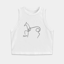 Женская укороченная майка-топ хлопок Конь одной чёрной линией - Пикссо