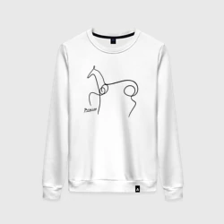 Женский свитшот хлопок Конь одной чёрной линией - Пикссо