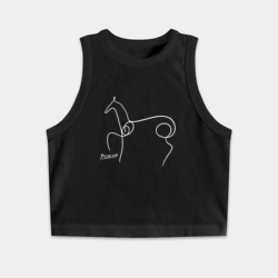 Женская укороченная майка-топ хлопок Конь одной белой линией - Пикассо