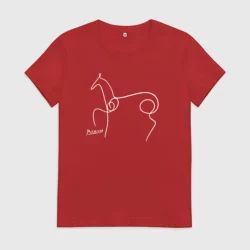 Женская футболка хлопок Конь одной белой линией - Пикассо