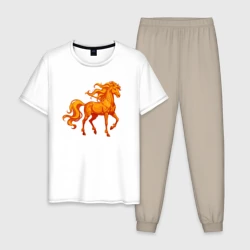 Мужская пижама с белой футболкой хлопок Огненная лошадь - символ 2026