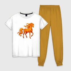 Женская пижама с белой футболкой хлопок Огненная лошадь - символ 2026