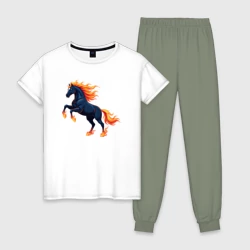 Женская пижама с белой футболкой хлопок Лошадь огненная символ 2026 года