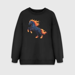 Женский свитшот oversize без начеса хлопок Лошадь огненная символ 2026 года