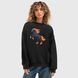 Женский свитшот oversize без начеса хлопок Лошадь огненная символ 2026 года - фото 2