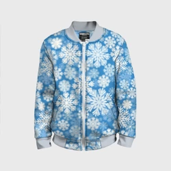 Детский бомбер 3D Паттерн из снежинок на голубом фоне