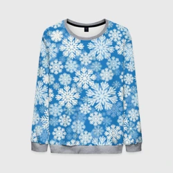 Мужской свитшот 3D Паттерн из снежинок на голубом фоне