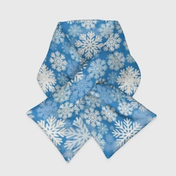Шарф-пуховик 3D Паттерн из снежинок на голубом фоне
